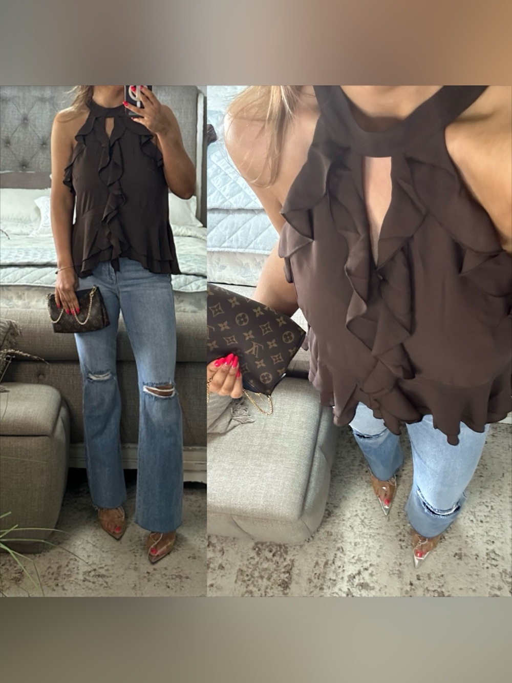 New🌺 Midnight Romance Ruffle Halter Blouse